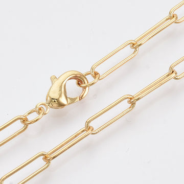 Brass Round Oval Paperclip Chain Necklace Making, with Lobster Claw Clasps